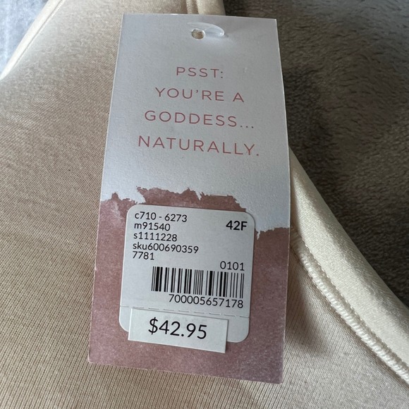 Cacique Lightly Lined No-Wire Bra 42F Beige Logo Band Wireless 1111228 NWT - Picture 5 of 9